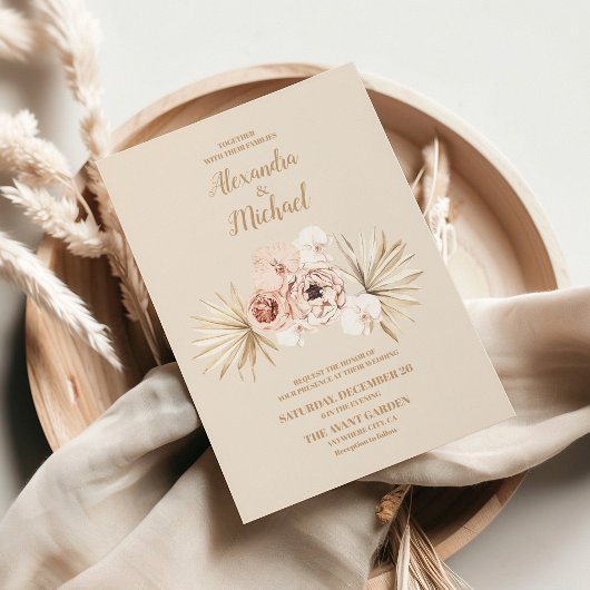 Boho Pampass gras Bloemen bruiloft Kaart