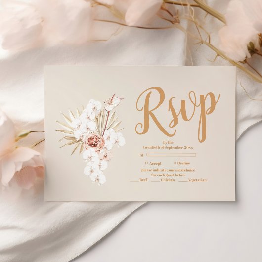 Boho Pampass gras Bloemen bruiloft RSVP Kaartje