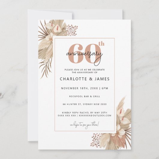 Boho Pampass Grass 60ste trouwdag Kaart (Voorkant)