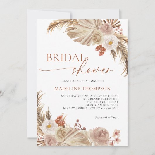 Boho Pampass Grass Modern Script Vrijgezellenfeest Kaart (Voorkant)