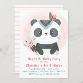 Boho Panda Beer 4e verjaardag Uitnodigingen