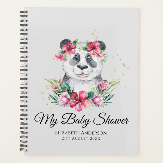 Boho Panda Beer Baby Shower Planner Bloemen (Voorkant)