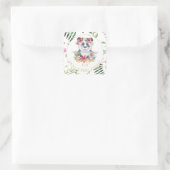 Boho Panda Beer Roze Bloemen Baby Shower Bedankt Vierkante Sticker (Tas)