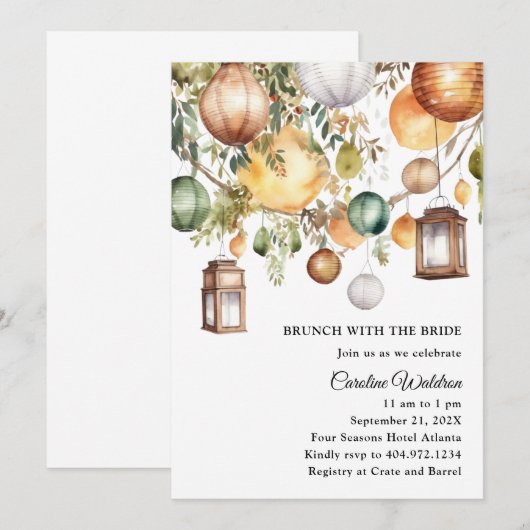 Boho papieren lantaarns bruids brunch uitnodiging (Voorkant / Achterkant)