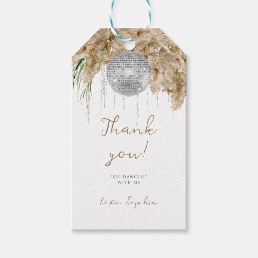 Boho Papmas Grass Disco Ball Verjaardagsfeest Cadeaulabel (Voorkant)