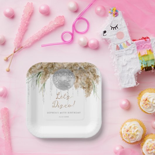 Boho Papmas Grass Disco Ball Verjaardagsfeest Papieren Bordje (Feest)