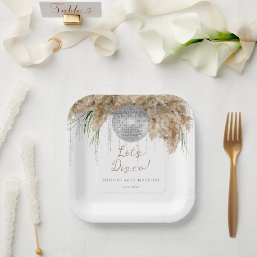 Boho Papmas Grass Disco Ball Verjaardagsfeest Papieren Bordje (Huwelijk)