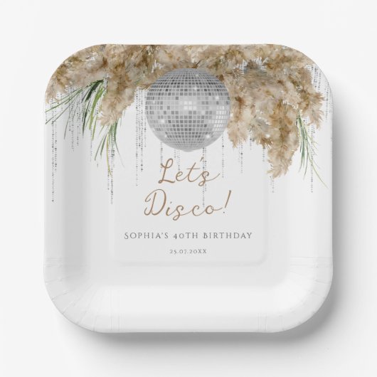 Boho Papmas Grass Disco Ball Verjaardagsfeest Papieren Bordje (Voorkant)