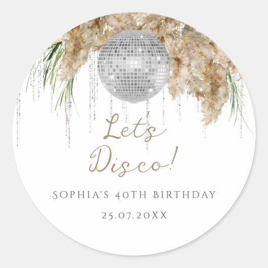 Boho Papmas Grass Disco Ball Verjaardagsfeest Ronde Sticker (Voorkant)