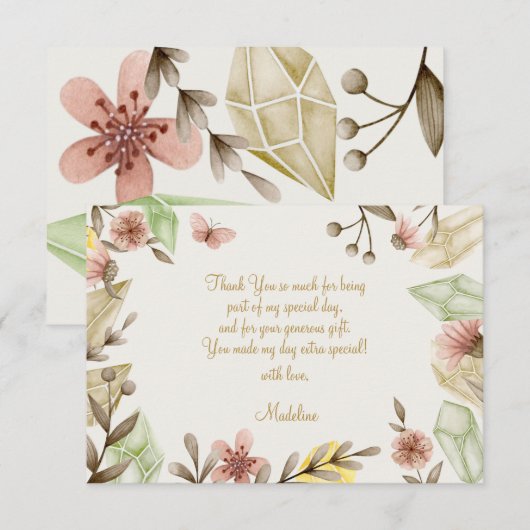 Boho Pareltjes Crystal waterverf tiener verjaarda Bedankkaart (Voorkant / Achterkant)