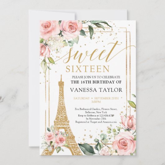 Boho Paris Eiffel bloesem groen goud 16e Kaart (Voorkant)