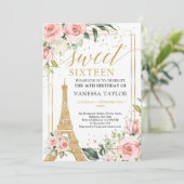 Boho Paris Eiffel bloesem groen goud 16e Kaart (Staand voorkant)