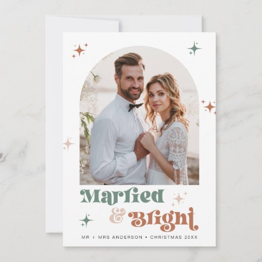 Boho Pas getrouwd Kerst Kaart Foto Koppels Kaart (Voorkant)