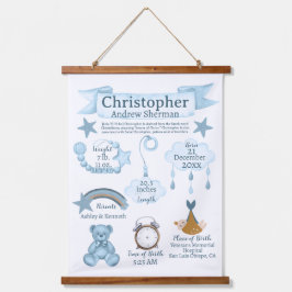 BOHO Pasgeboren Geboorte Stats Baby Jongen Blauw C Hangend Wandkleed