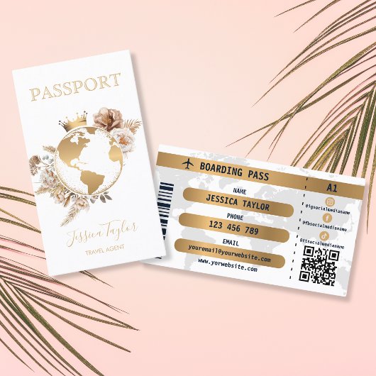 Boho Passport Reisagent Wereldkaart Boarding Pass Visitekaartje