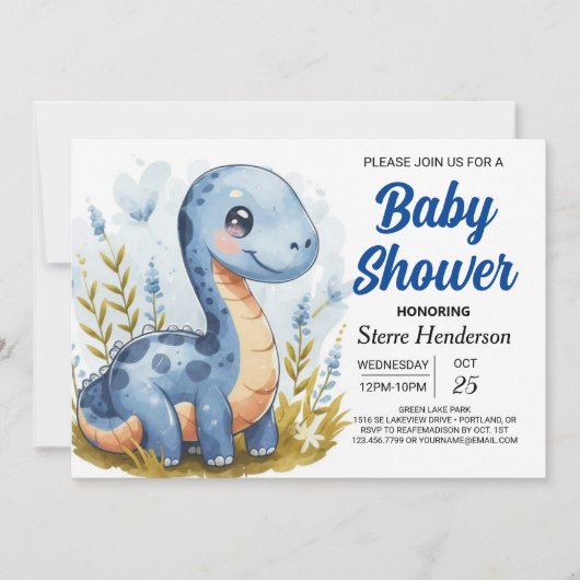 Boho Pastel Afdrukbare Dinosaurus Boy Baby shower Kaart (Voorkant)