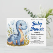 Boho Pastel Afdrukbare Dinosaurus Boy Baby shower Kaart (Staand voorkant)