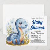 Boho Pastel Afdrukbare Dinosaurus Boy Baby shower Kaart (Voorkant / Achterkant)