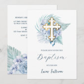 Boho Pastel Blauw Boeket Doop Kaart (Voorkant / Achterkant)