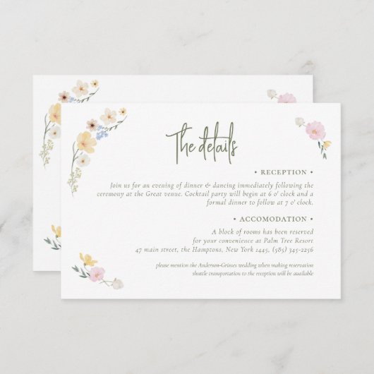 Boho Pastel bloemen Elegante Kalligrafie Trouwen Informatiekaartje (Voorkant / Achterkant)