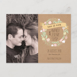 Boho Pastel Bloemenkrans Rustiek Save the Date Aankondigingskaart