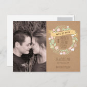 Boho Pastel Bloemenkrans Rustiek Save the Date Aankondigingskaart (Voorkant / Achterkant)
