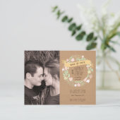Boho Pastel Bloemenkrans Rustiek Save the Date Aankondigingskaart (Staand voorkant)
