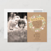 Boho pastel bloemenkrans rustieke bruiloft briefkaart (Voorkant / Achterkant)