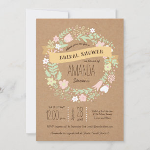 Boho pastel bloemenkrans rustieke bruiloft kaart