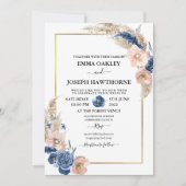 Boho pastel blue en blush chic floral Wedding Invi Kaart (Voorkant)