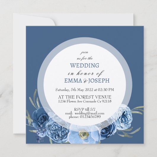 Boho pastel blue en blush chic floral Wedding Kaart (Voorkant)