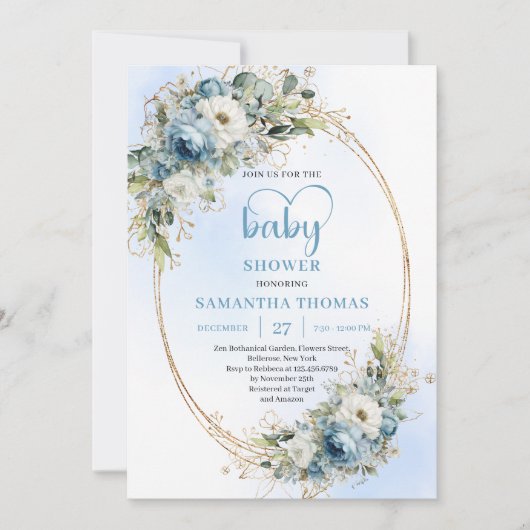 Boho Pastel Blue Eucalyptus Greenery Baby Shower  Kaart (Voorkant)