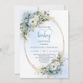 Boho Pastel Blue Floral Eucalyptus Gold Shower  Kaart (Voorkant)