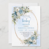 Boho Pastel Blue Floral Eucalyptus Gold Shower   Kaart (Voorkant)