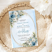 Boho Pastel Blue Floral Glitter wedding invite Kaart