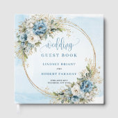 Boho Pastel Blue Floral Gold Glitter Wedding Sign Gastenboek (Voorkant)