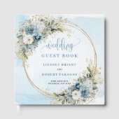 Boho Pastel Blue Flowers Gold Wedding Guest Book Gastenboek (Voorkant)