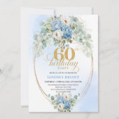 Boho Pastel Blue Peonies 60th Birthday Invitation Kaart (Voorkant)
