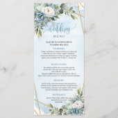 Boho Pastel Blue Peonies Gold Frame Dinner Menu (Voorkant)