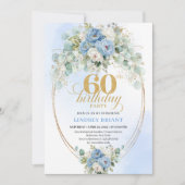 Boho Pastel blue peony greenery gold 60th birthday Kaart (Voorkant)