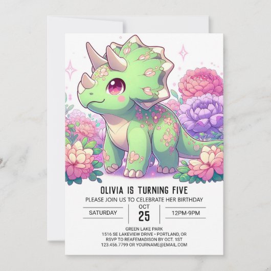 Boho Pastel Dinosaurus Digitale Verjaardag Kaart (Voorkant)