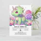 Boho Pastel Dinosaurus Digitale Verjaardag Kaart (Staand voorkant)