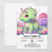 Boho Pastel Dinosaurus Digitale Verjaardag Kaart (Voorkant / Achterkant)