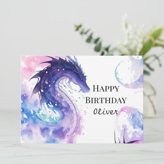 Boho Pastel Dragon Verjaardag Kaart (Staand voorkant)