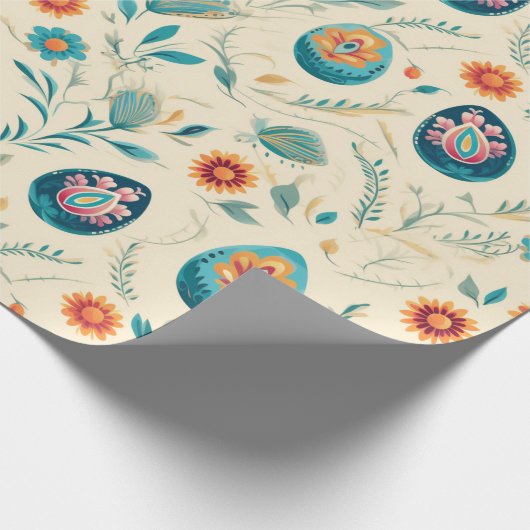 Boho Pastel Easter Eggs en Wildflowers Cadeaupapier (Hoek)