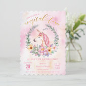 Boho Pastel Eenhoorn Verjaardagsfeestje Uitnodigin Kaart (Staand voorkant)