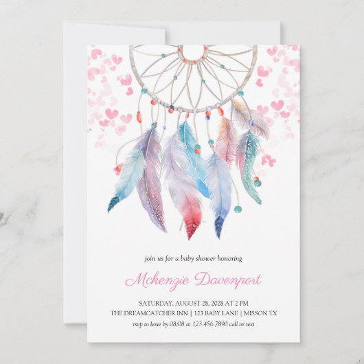 Boho Pastel Feathers Dreamweaver Girl Baby shower Kaart (Voorkant)