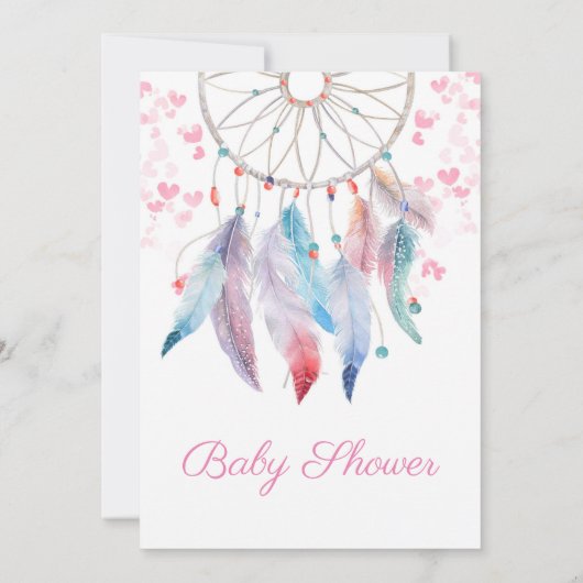 Boho Pastel Feathers Dreamweaver Girl Baby shower Kaart (Achterkant)