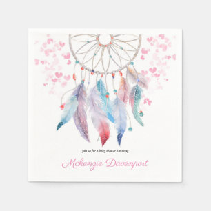 Boho Pastel Feathers Dreamweaver Girl Baby shower Servet