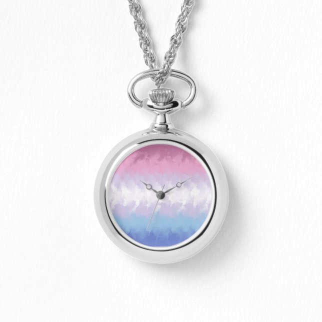 Boho Pastel Fluffy Abstract Bigender Pride Vlag Horloge (Voorkant)